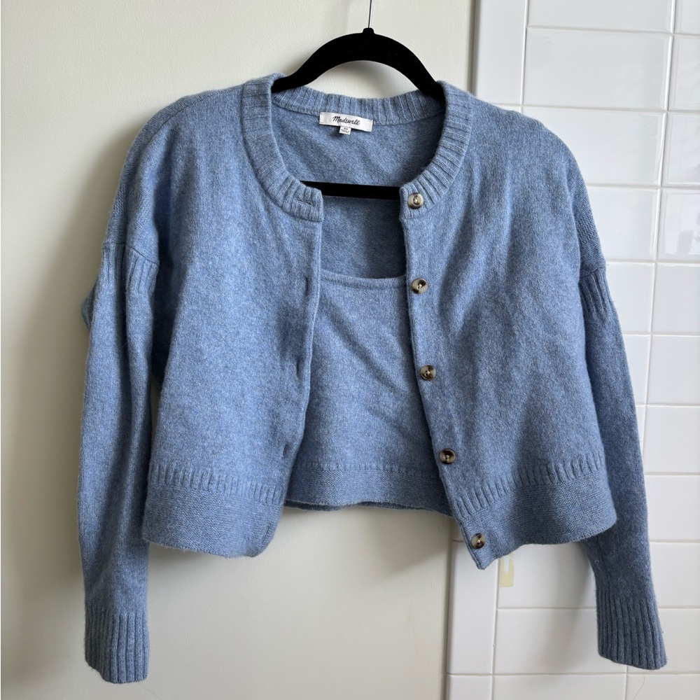Madewell Blue Cardigan and Tank Sweater Boxy Knit Set